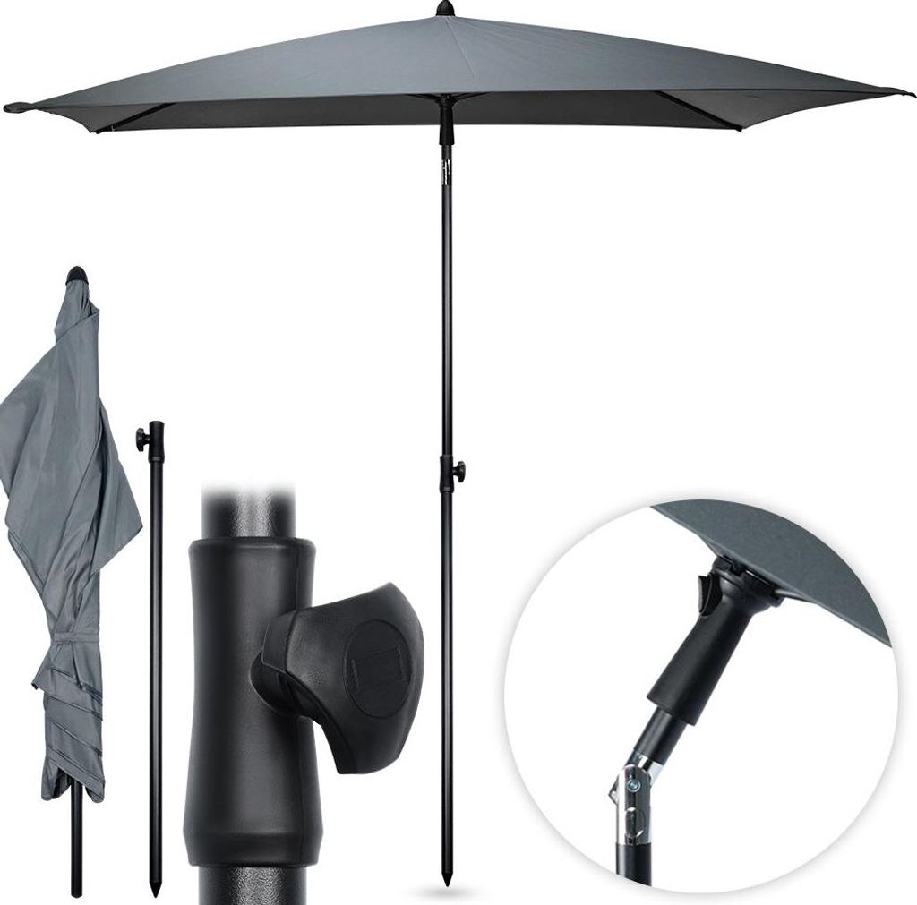 COSTWAY Ombrellone Da Giardino 300 Cm – Grigio, In Legno Di Faggio, Con Inclinazione Regolabile E Protezione UV, Per Piscina E Balcone