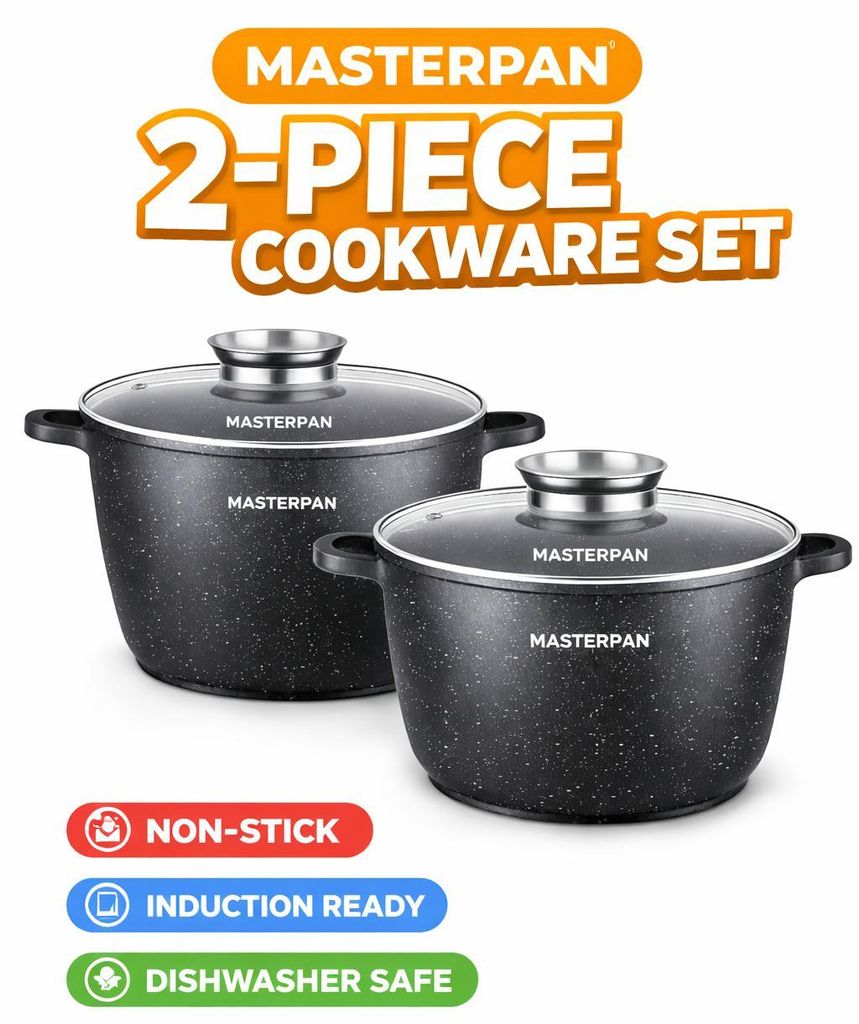 MASTERPAN 4-teiliges Topfset | 7 l | 10 l | GROSSE TÖPFE | Antihaftbeschichtet | Induktionsgeeignet | Mit Deckel | Große Töpfe | Suppentopf | MP...