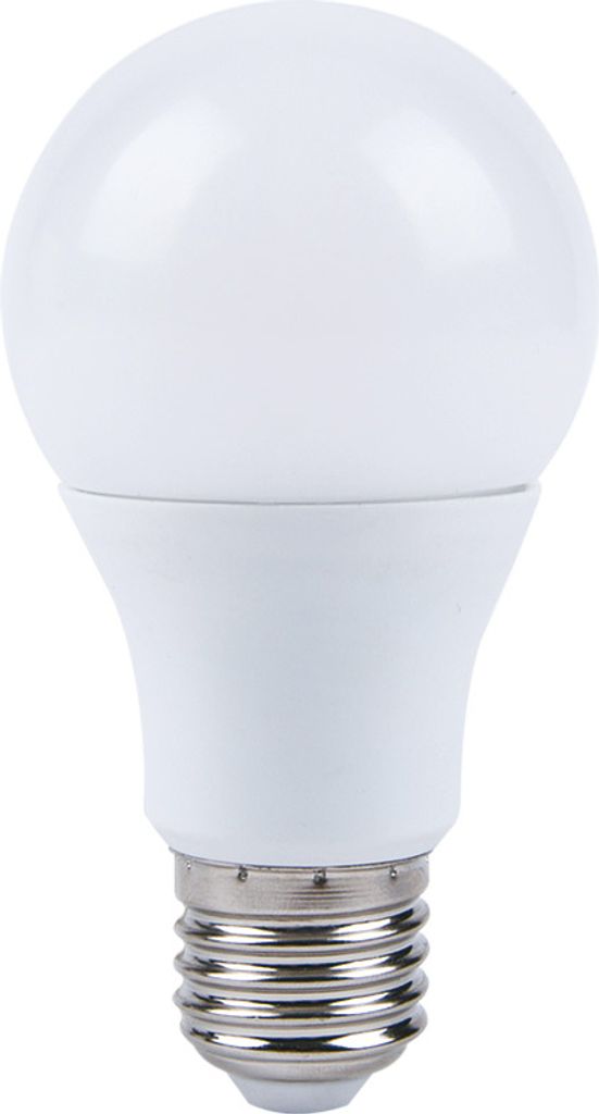 A white LED light bulb with a silver screw base, isolated on a white background.