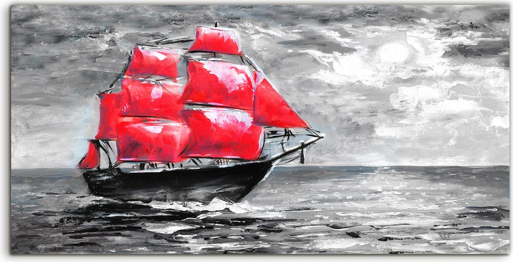 Coloray Spritzschutz aus Glas 140x70 Wandkunst Küchenrückwand Deko Segel Boote rot Wasser Himmel