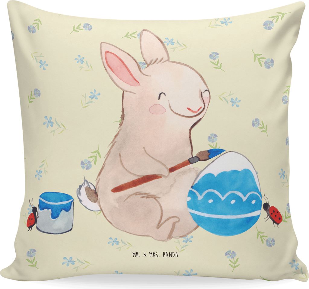 Mr. & Mrs. Panda Kissen 40x40 Hase Marienkäfer - Blumig - Geschenk, Zierkissen, Deko, Ostern, Polster, Ostergeschenke, Picknicken, Frühling, bedr...