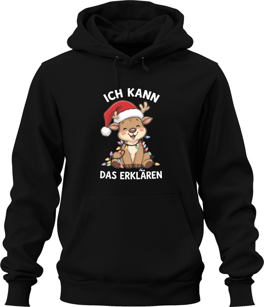 Ich kann das erklären Rentier Weihnachten Lichter Niedlich Lustig Uni Hoodie Kapuzenpullover, Schwarz, 3XL