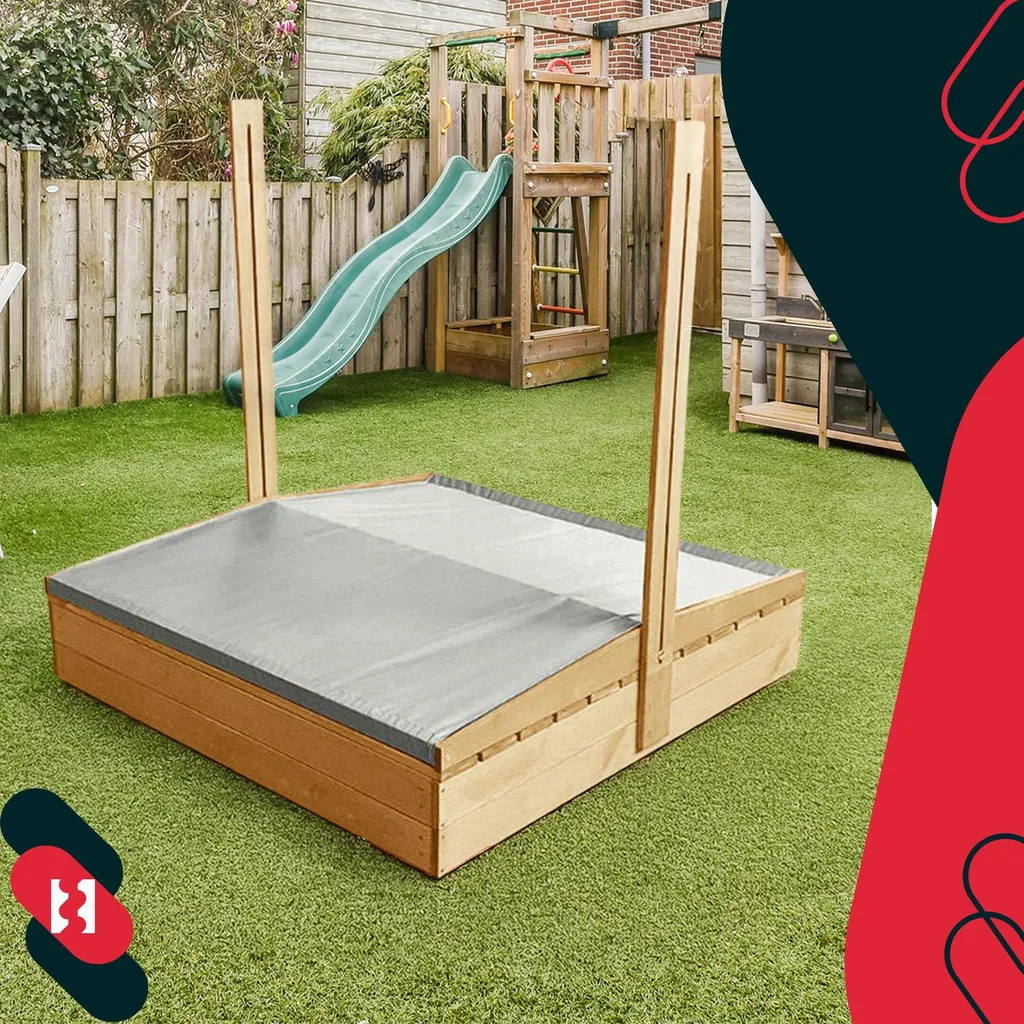 KOTARBAU® Sabbiera con copertura 100 x 100 cm Grande sabbiera in legno di colore naturale con tetto grigio sabbiera con copertura sabbiera con tetto giocattolo da giardino per bambini impregnata chiudibile a chiave con panchine - 9