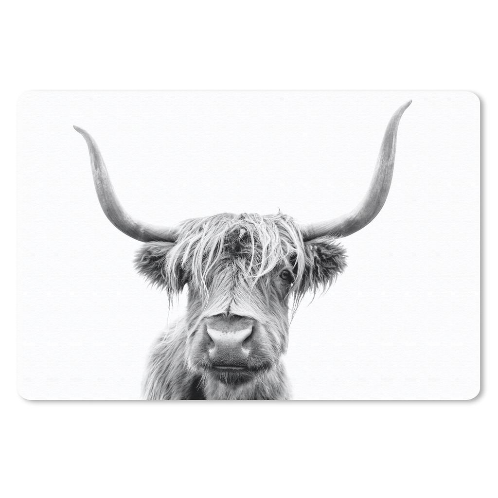 MuchoWow Mauspad Mousepad Scottish Highlander - Stier - Schwarz - Weiß 27x18 cm - Mousepads - Maus Mat - Pad - Mausunterlage - Büroartikel - De...