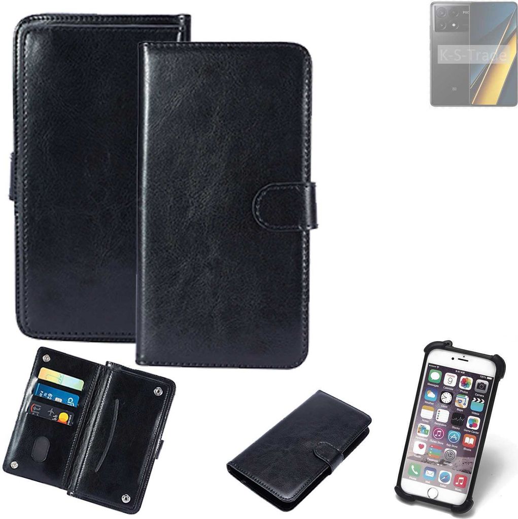 K-S-Trade 360° Hülle kompatibel mit POCO X6 Pro 5g schwarz Kunstleder Case BookCase WalletCase Kunstlederederhülle Handyhülle, Rundumschutz Bumper