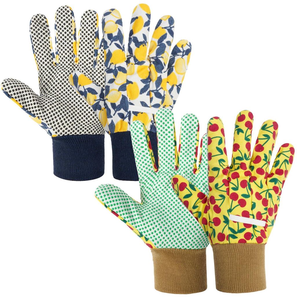 Gartenhandschuhe, 2er-Set, rutschfeste Beschichtung, Arbeitshandschuhe, Einheitsgröße, Schutzhandschuhe mit PVC-Noppen und reißfestem Canvas-Bü...