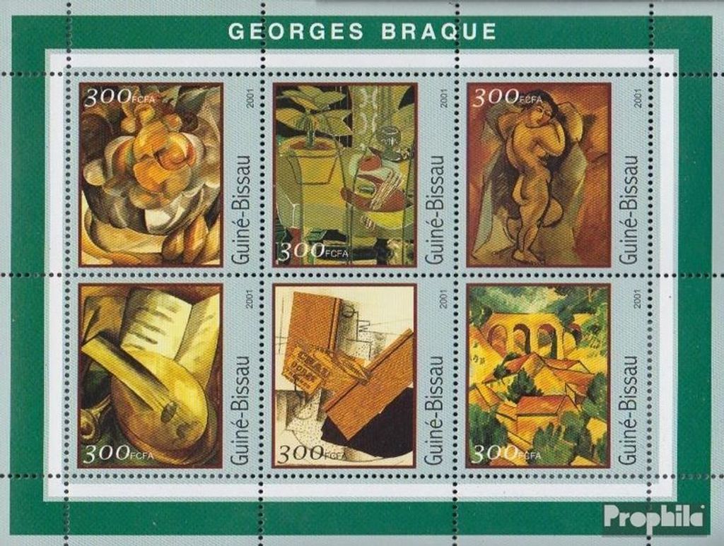 Briefmarken Guinea-Bissau 2001 Mi 1600-1605 Kleinbogen postfrisch Braque-Gemälde