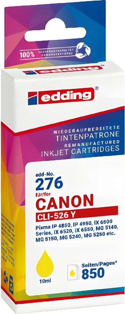 Edding EDD-276 Tintenpatrone, yellow kompatibel zu Canon CLi-526Y, Gelb, 1 Stück(e), 850 Seiten, Einzelpackung