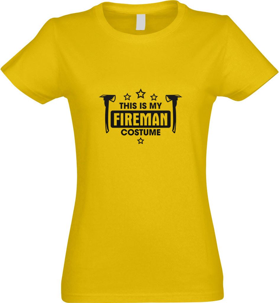 Kiwistar - T-Shirt tailliert - Damen - gelb - This is My Fireman Costume - mit Motiv Bedruckt - Funshirt Design - Sport - Freizeit - Damen - XXL