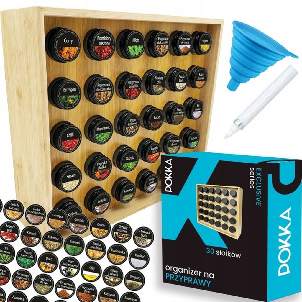 Gewürzregal mit 30 Gläsern – Organizer mit 144 Etiketten – Vorratsbehälter aus Glas