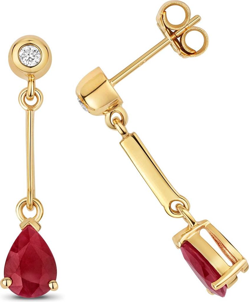 9 Karat (375) Gold Damen - Diamant Paar Ohrringe 0.07 Karat mit Rubin - 20mm*4mm; TRS32009KY