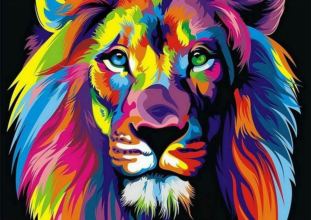 Broderie de diamants lion arc-en-ciel 40x50 cm pour décoration salon