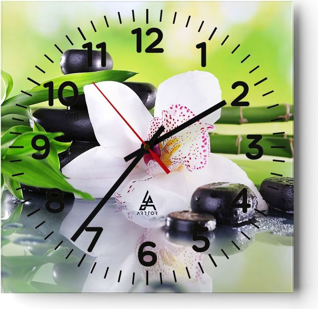 Wanduhr - Quadrat - Glasuhr - blume orchidee - 30x30cm - Schleichendes Uhrwerk - Lautlos - zum Aufhängen bereit - Dekoration Modern - Wanddekorati...