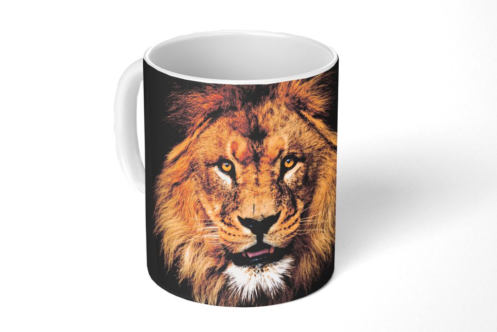 KitchenYeah Tasse Kaffeetasse Kaffeebecher 350 ml Löwe - Porträt - Schwarz - Tiere Teetasse - Fototasse - Becher - Keramikbecher - Teebecher - ...
