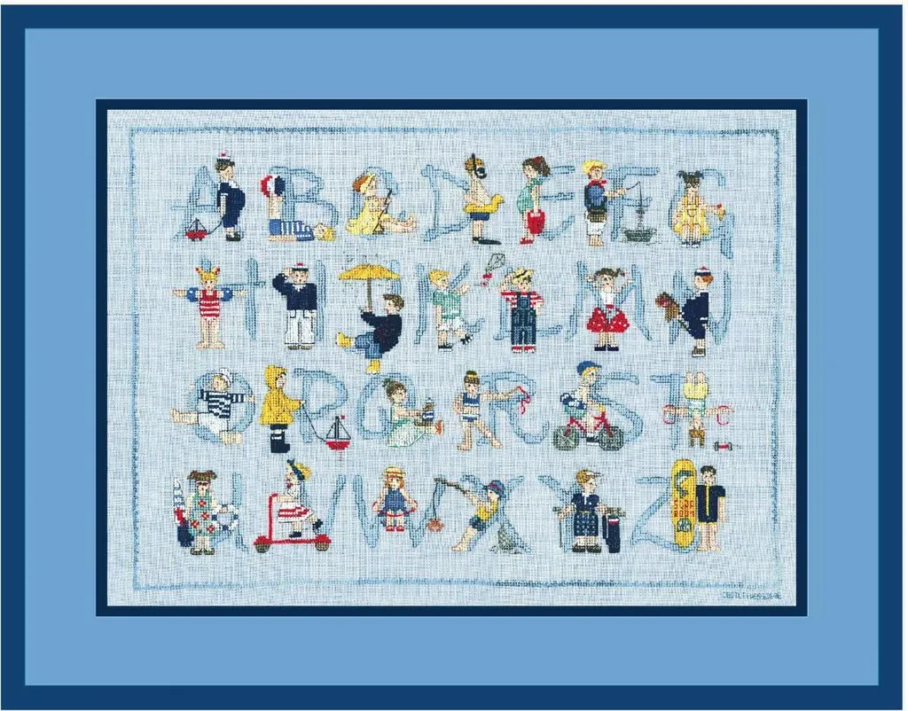 Tableau point de croix alphabet marin pour décoration chambre d'enfant