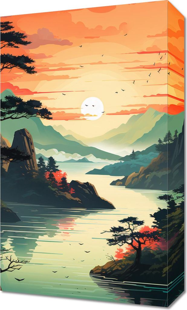 Bild 30x50cm Sonnenuntergang über einem ruhigen See