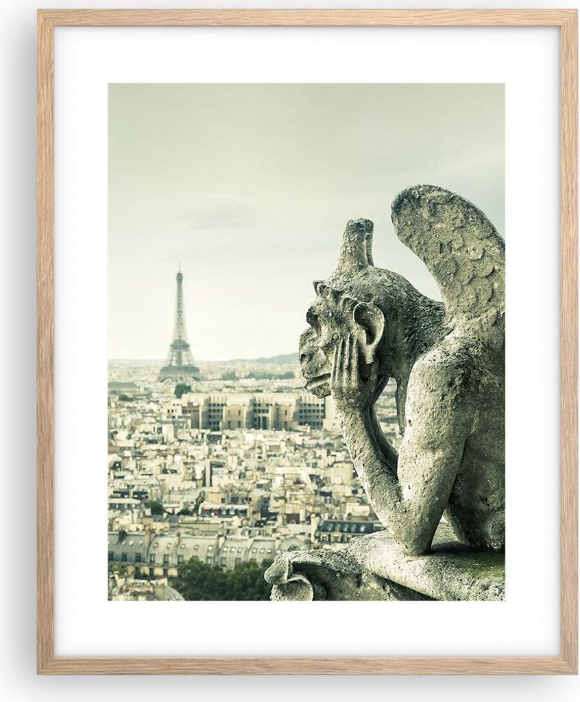 Gerahmtes Poster - Rahmen in heller Eiche - Wasserspeier Paris Notre-Dame - 40x50 cm - Wand Bild - Wanddeko - Wandbilder - Kunstposter - Wandposter...