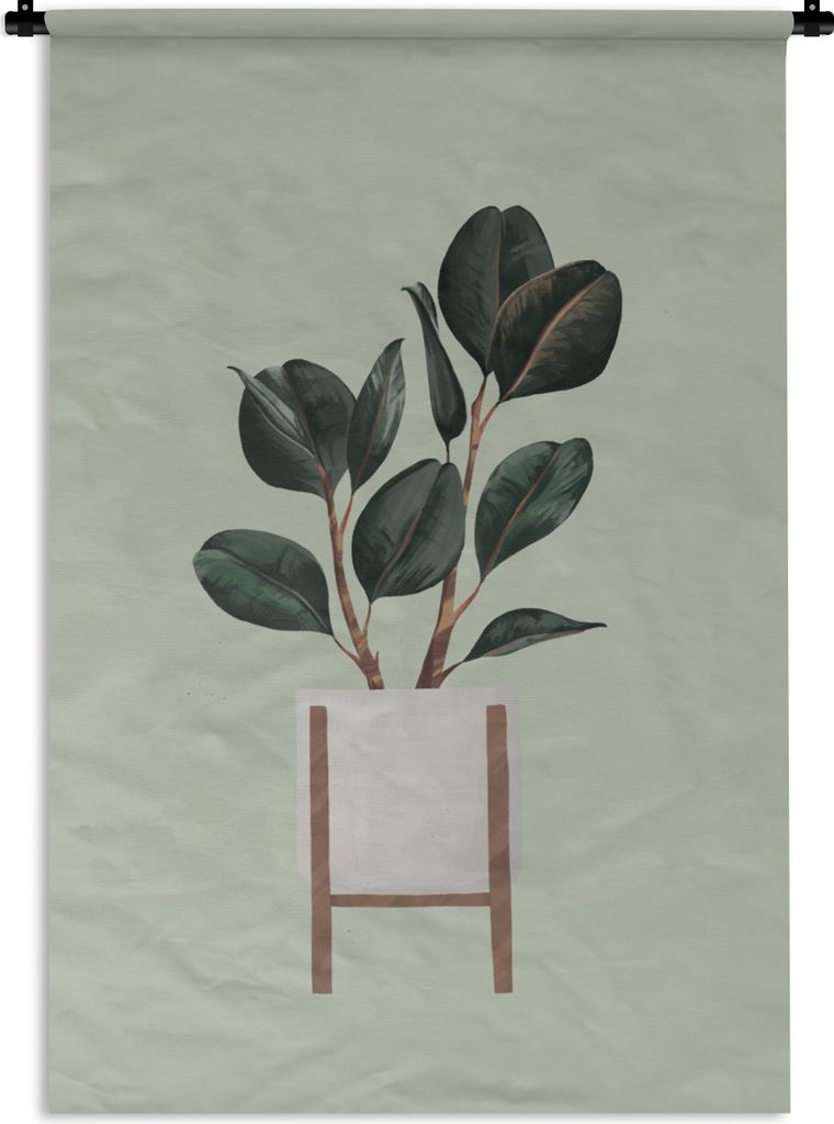 MuchoWow Wandteppich Wandbehang Zimmerpflanzen - Blumentopf - Grün 120x180 cm Tapisserie Dekoration Wandtuch - Schlafzimmer - Dekorationen für ...