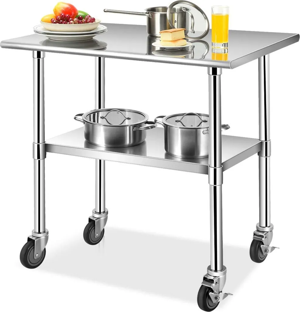 Banco Lavoro Acciaio Inox Professionale COSTWAY - 91cm con Ruote