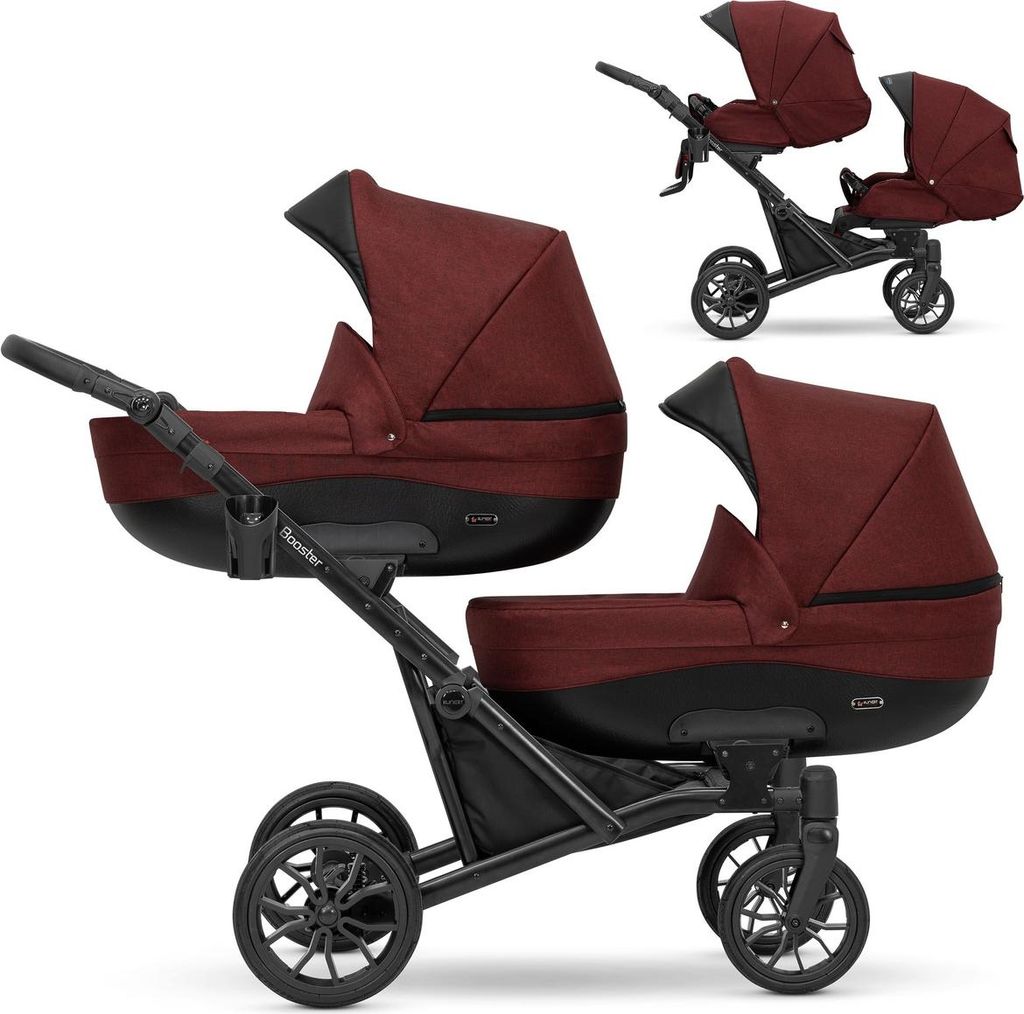 Kunert 2in1 BOOSTER CLARET – Kinderwagen mit schwarzem Rahmen für Zwillinge