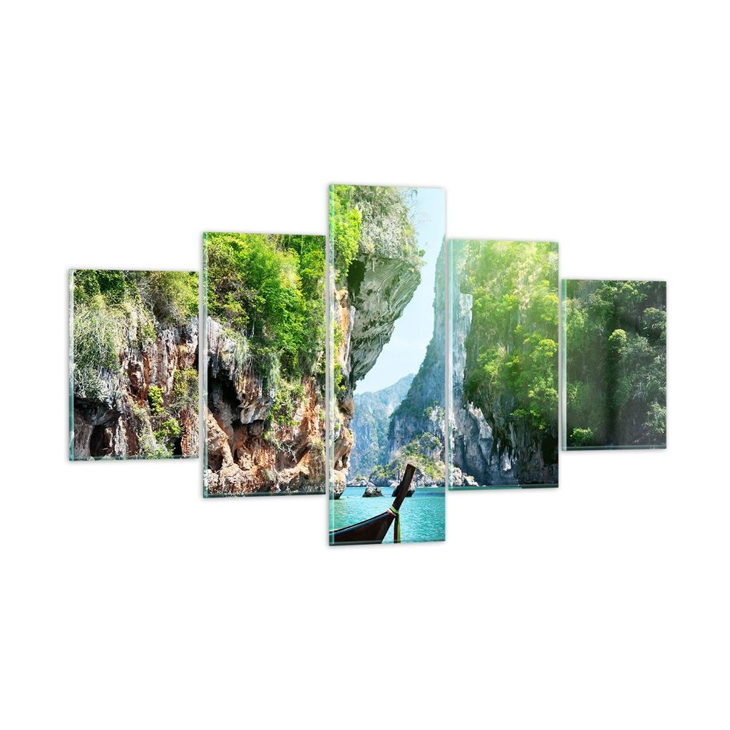 Bilder auf glas - Boot Klippen Natur Felsen - 125x70cm - Glasbilder - Wandbilder - Kunstdruck - zum Aufhängen bereit - Wanddekoration aus Glas - G...