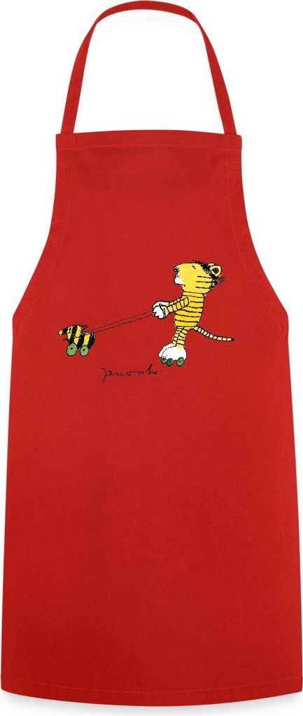 Spreadshirt Janosch Tiger auf Rollschuhen Kochschürze, One size, Rot