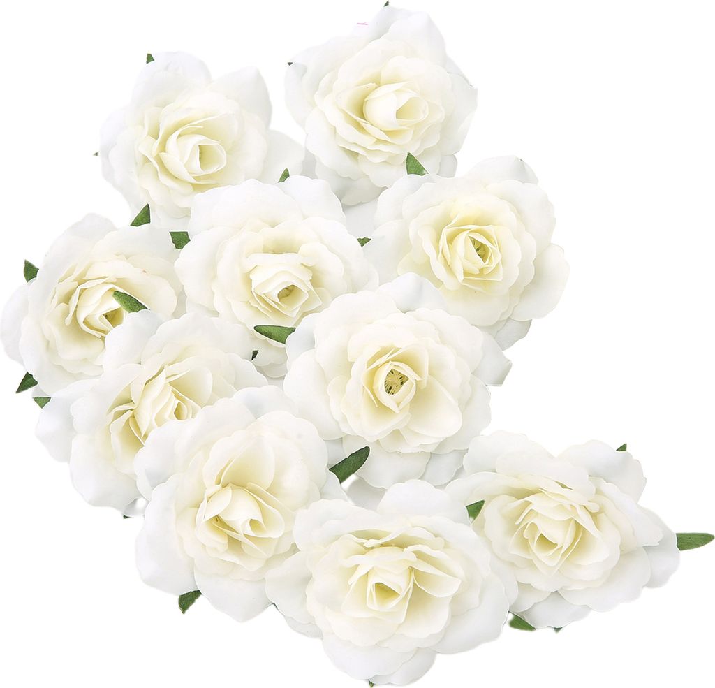 10pcs/Set Simulation Blumenkopf lebhaft langlebige multifunktionale künstliche Rosenblumblumköpfe für Hochzeit-Weiß
