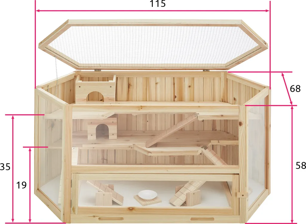 Cage rongeurs XL 115x60cm avec toit ouvrant et structure bois robuste