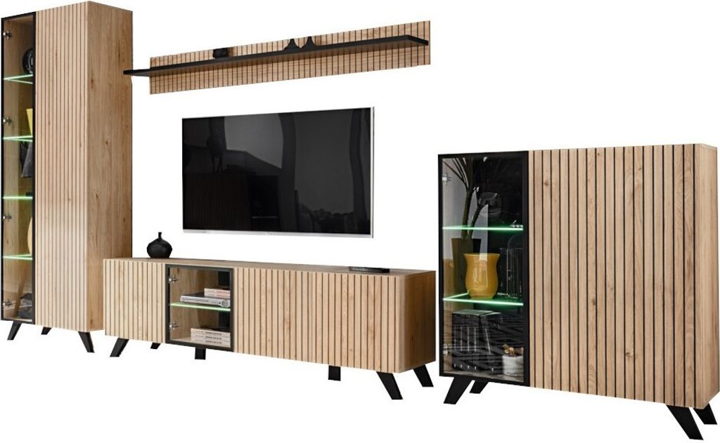 Meublorama DS-AM-LIAM-HJZ LM-*8C/148KG, 14 Regale, 8 Tür(en), Braun, Mitteldichte Faserplatte (MDF), 450 mm, 3400 mm