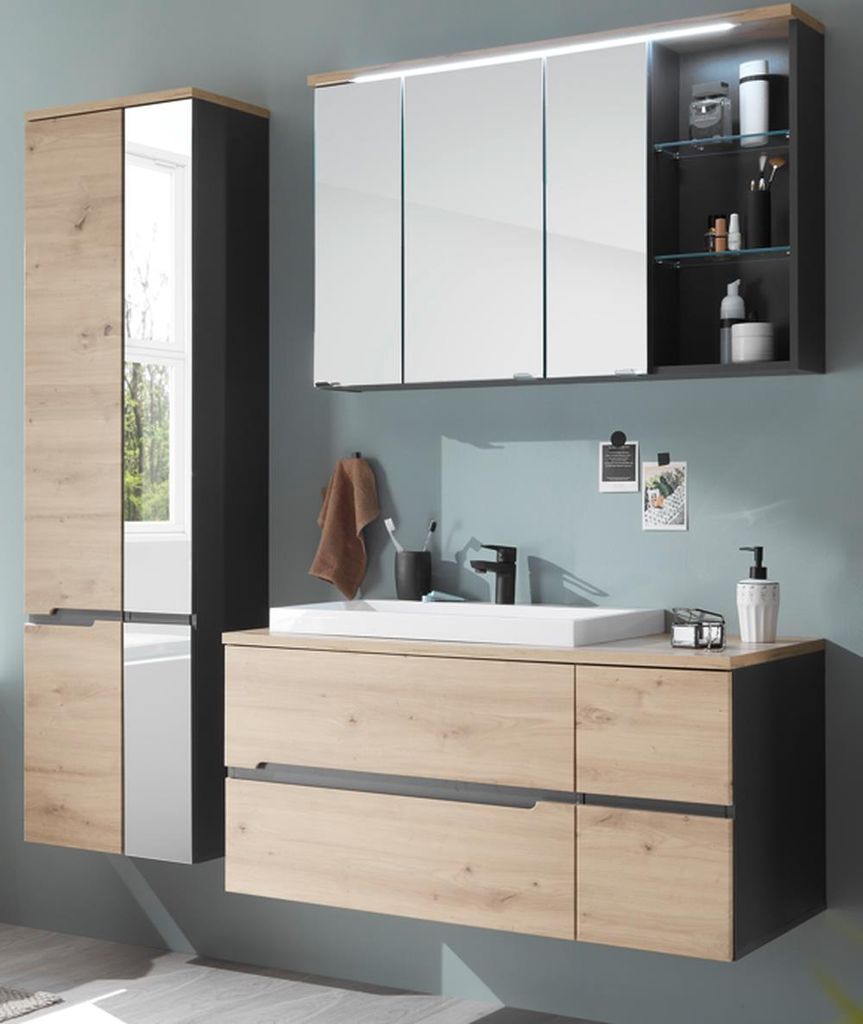 Badezimmer-Set >Memphis< (3-tlg. ) Grau / Artisan Eiche Nachbildung - 180x176x53 (BxHxT)