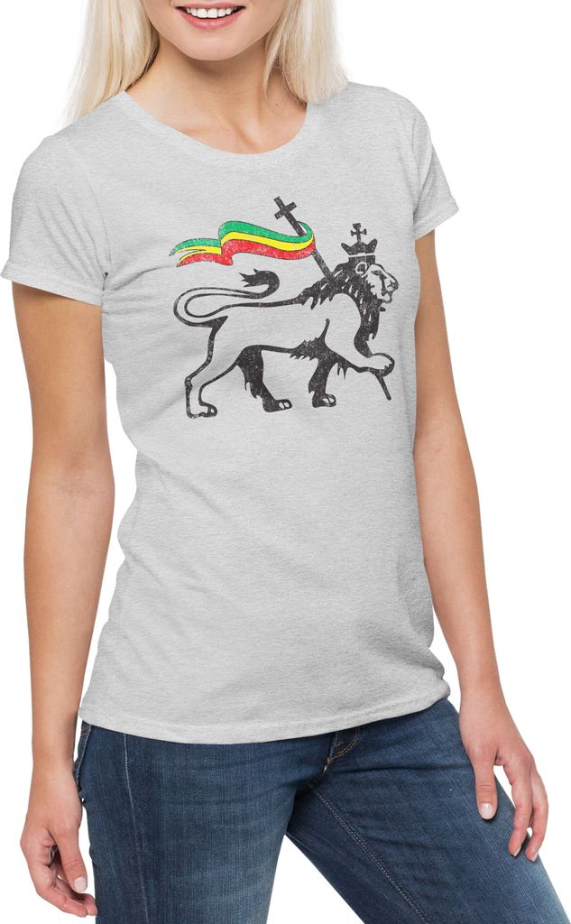 Urban Backwoods Lion Of Judah II, Damen T-Shirt, Farbe: Hellgrau, Größe: M