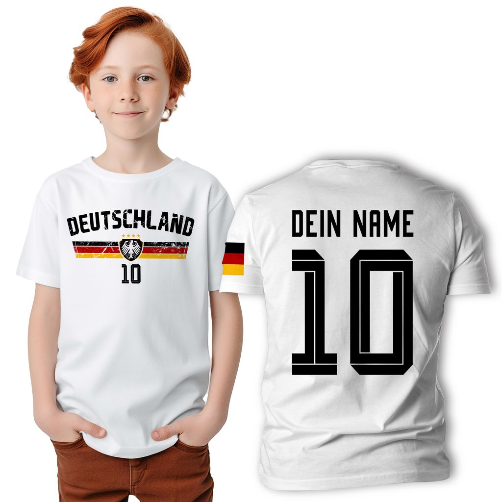 Deutschland Trikot T-Shirt für Fans – Fußball Shirt Herren Damen EM WM Geschenk - Größe: XS : 3/4 (98/104) - Weiß