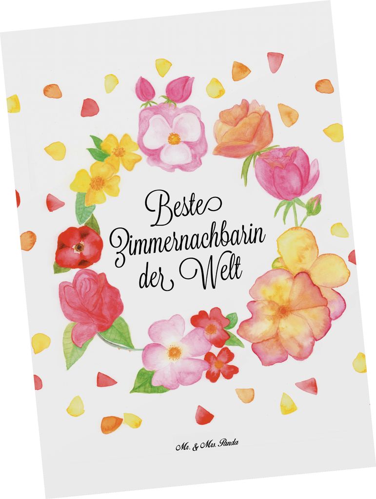 Mr. & Mrs. Panda Postkarte Zimmernachbarin - Weiß - Geschenk, Postkarten, Zimmer, Kollegin, bildkarte, Fotokarte, Grußkarte, Zimmernachbarinnen, ...