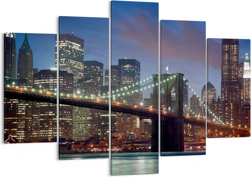 Bild auf Leinwand - Leinwandbild - Brooklyn brücke nacht new york city - 150x100cm - Wand Bild - Wanddeko - Leinwanddruck - Bilder - Kunstdruck - ...