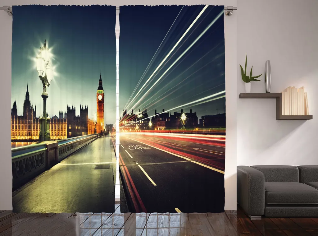 Rideau Rustique Big Ben en Tissu de Qualité 280x225cm Bleu et Orange