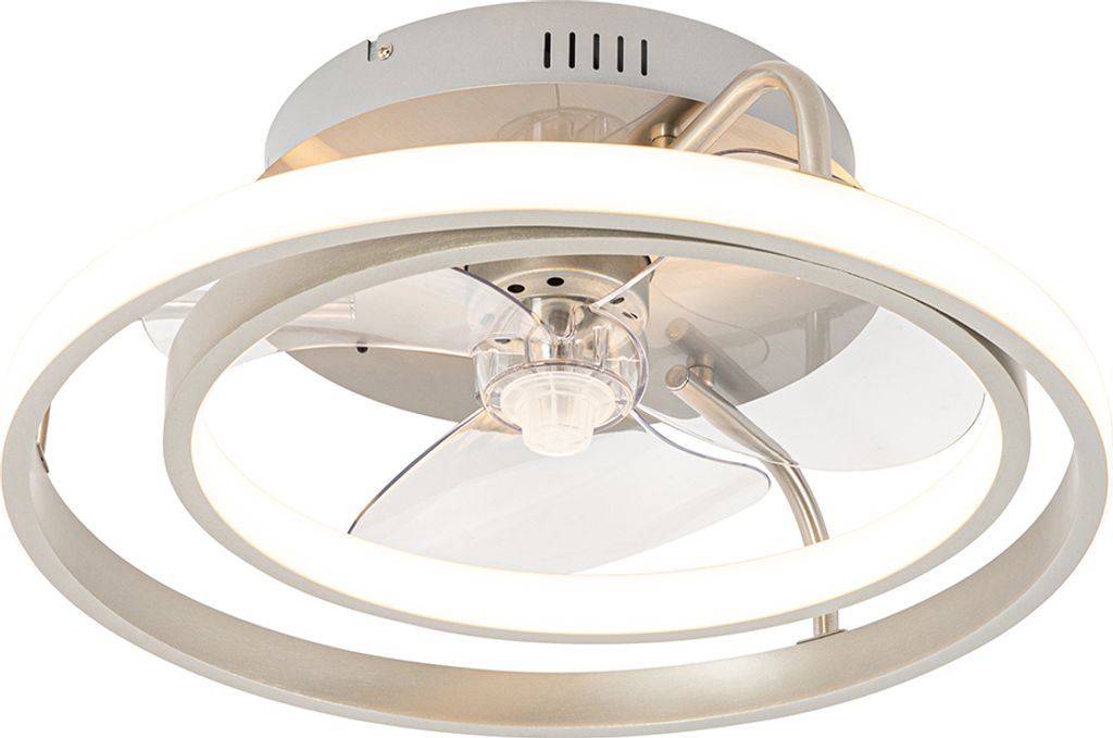 Qazqa led Design Deckenventilator mit Fernbedienung - Kees - Silber Farbe, RundBürolampe, 2700K - 6500K, 46.5cm, Ideal als Bürolampe, Schlafzimme...