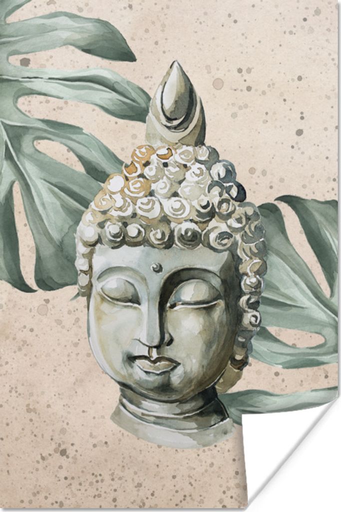 MuchoWow Poster Buddha - Kopf - Weiß 40x60 cm - Plakate für die Wand - Poster Babyzimmer