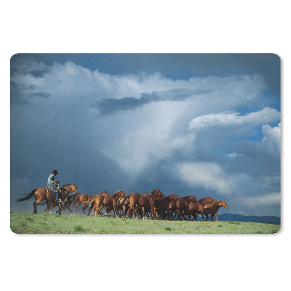 MuchoWow Schreibtischunterlage Pferde - Cowboy - Luft 60x40 cm - XXL Mauspad - Großes Mauspad