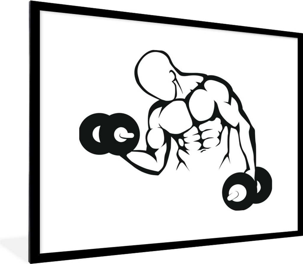 MuchoWow Gerahmtes Poster Eine Illustration eines Bodybuilders mit Gewichten 80x60 cm - Poster mit Schwarzem Bilderrahmen Wandposter Rahmen Foto ...