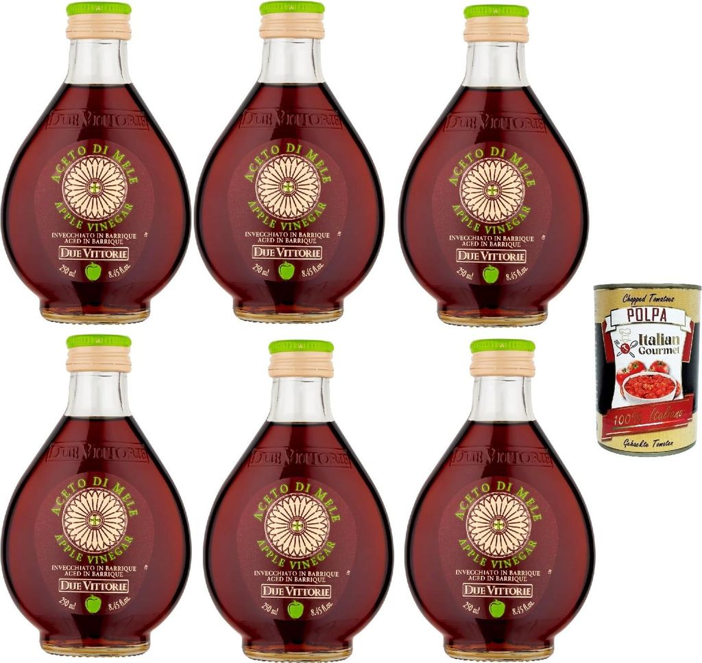 Due Vittorie Aceto di Mele, Apfelessig, Mit einem Produktbild 