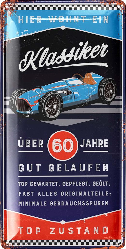 Retro Blechschild 60 Geburtstag Schild, 60 JAHRE KLASSIKER, Alternative zur Geburtstagskarte 60, witziges Geschenk 60 Geburtstag Mann