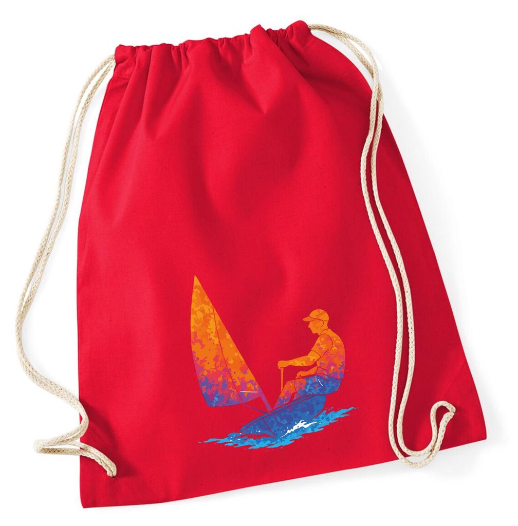 Huuraa Turnbeutel Segeln bunte Silhouette 12 Liter Classic Red Baumwolle Rucksack Geschenkidee