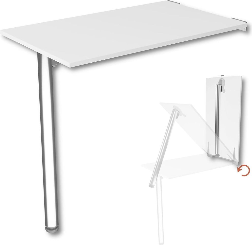 Klappbare Wandklapptisch - Robuster Schreibtisch - 1 Stück - Weiß - 80x50 cm