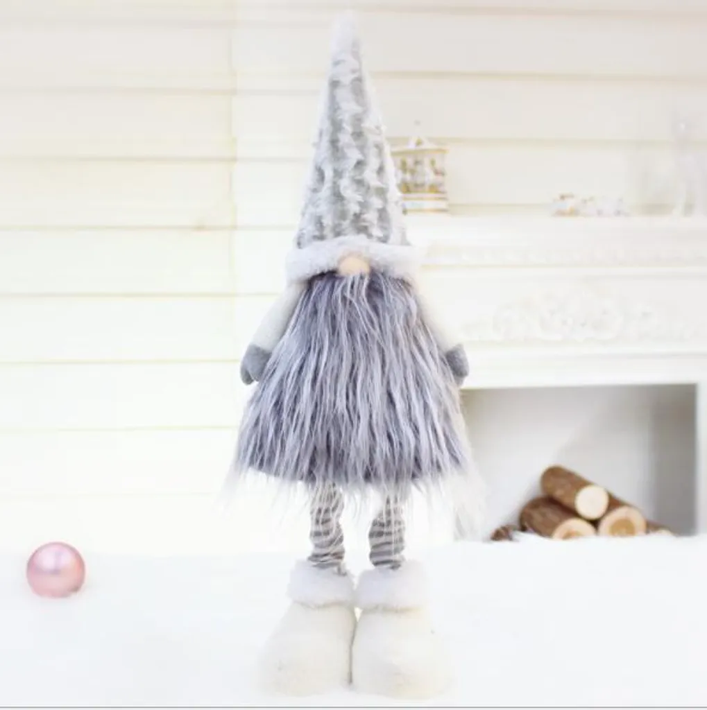 Gnome de Noël télescopique gris 50x15 cm debout - Modèle NT1747