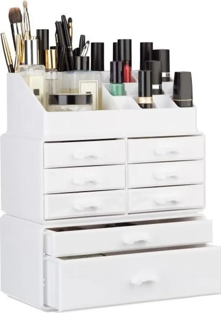 Grande coiffeuse moderne blanche, meuble à maquillage 8 tiroirs luxe