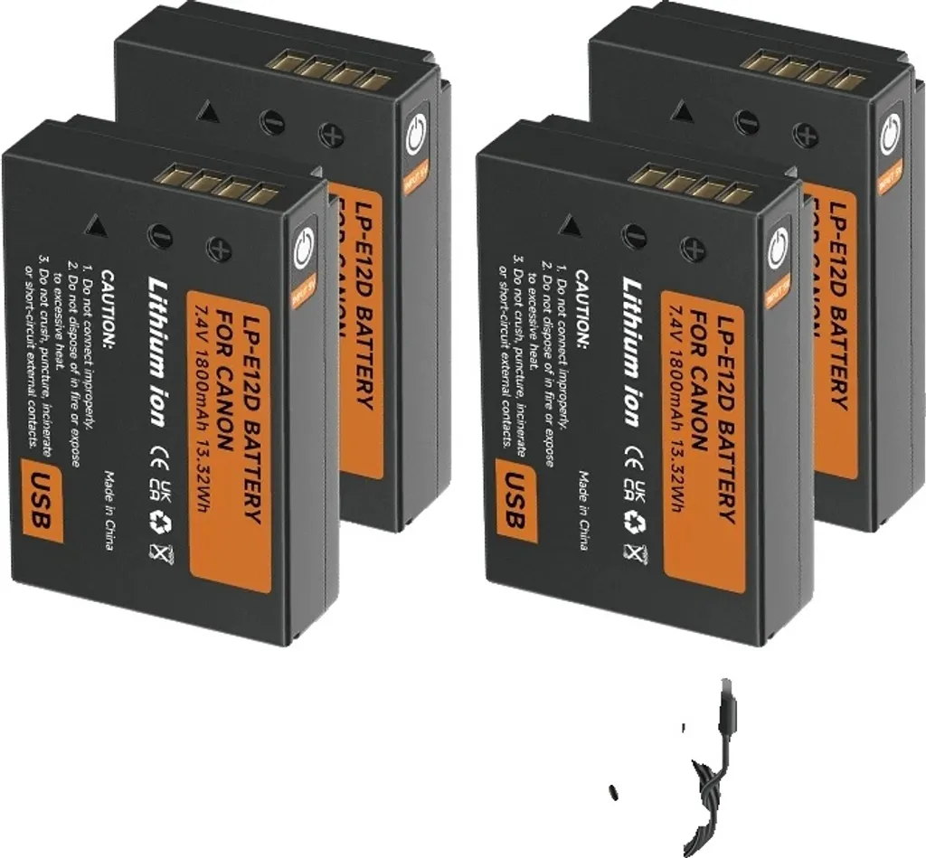 Kit 4 Batterie LP-E12 1800mAh per Canon EOS M50 M200 SL1 - Offerta