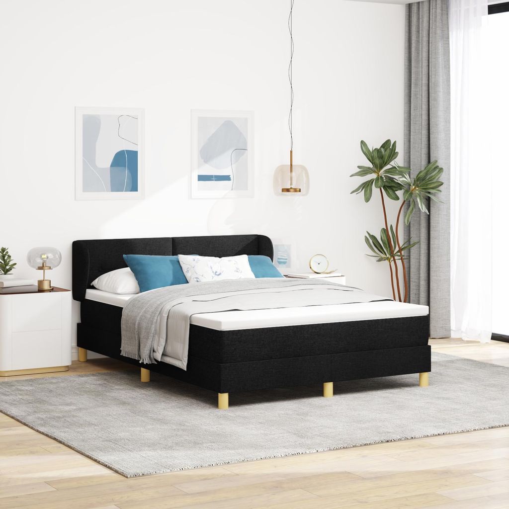 Design new Polsterbett Boxspringbett mit Matratze Schwarz 140x200 cm Stoff - Bettrahmen - Klassische Betten cloris35322