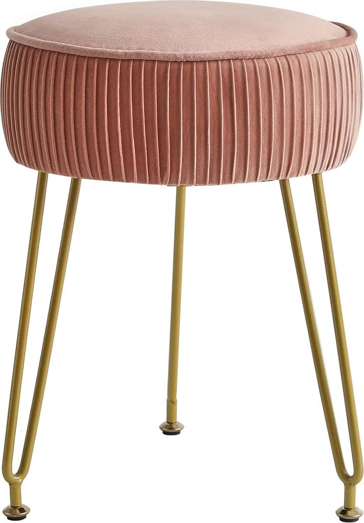 Runder Samt Make-up Hocker - Rosa, Beistelltisch, Kommode - Goldfarbene Stahlbeine