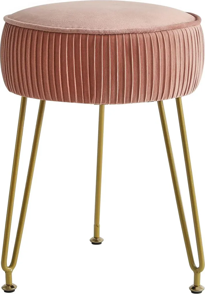 Siège de coiffeuse rond en velours rose et or pour coin beauté