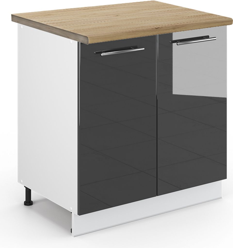 Spülenunterschrank Vicco Fame-Line Anthrazit Hochglanz 80 cm mit Regal, AP Eiche, Model 46426
